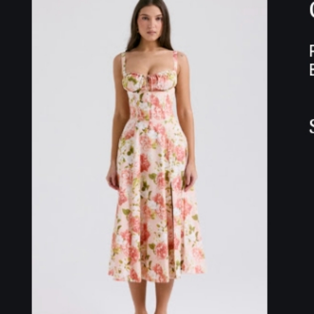 CARMEN - Pink Peony Print Cotton Bustier Sundress
